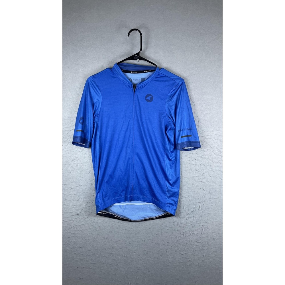 Pactimo Cycling Jersey Mens Large Blue Full Zip Short Sleeve‎ Road Bike Shirt